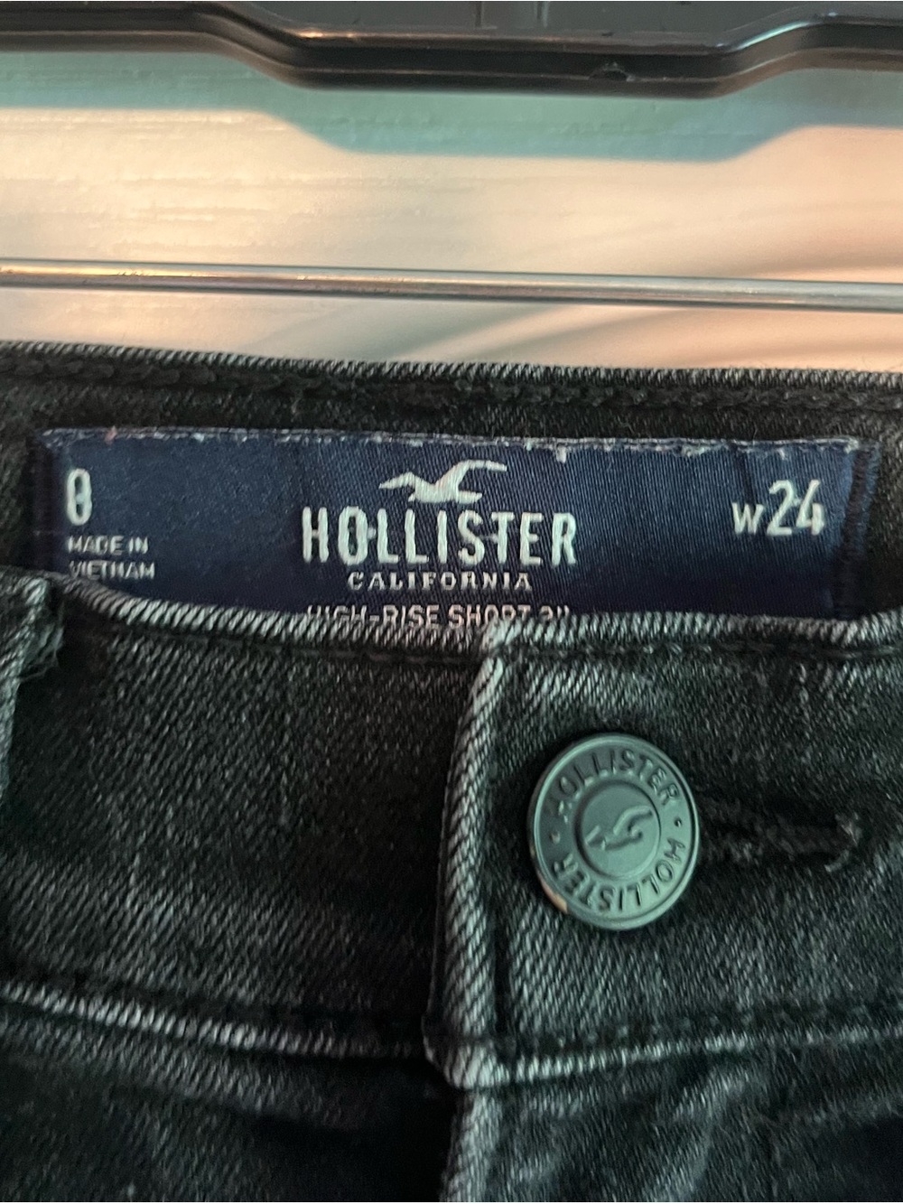 Hollister Black Distressed Denim Shorts New without tags. X-Small 24 - Picture 2 of 2
